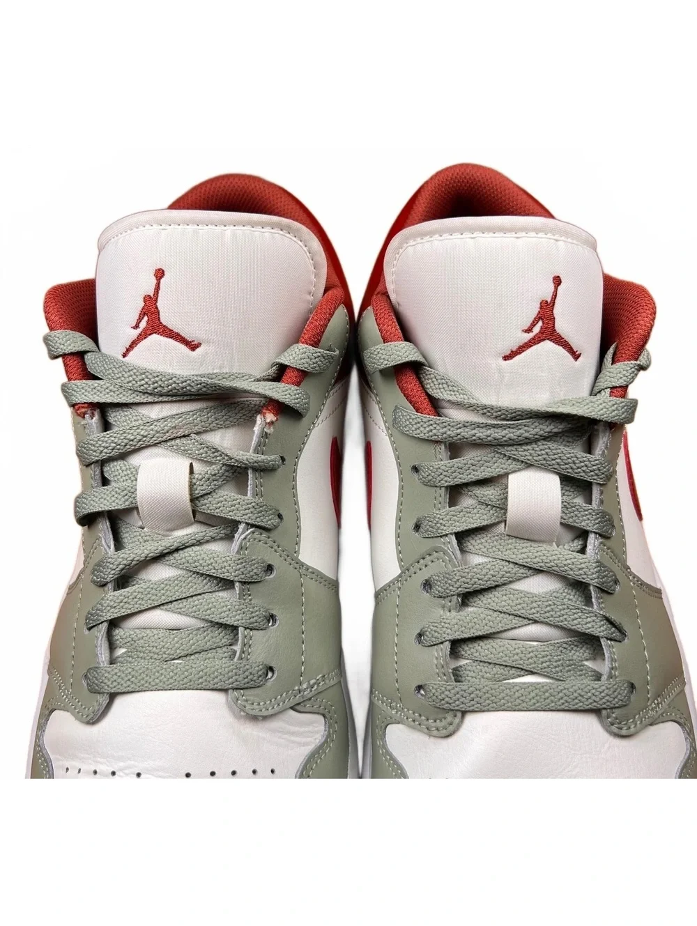 Jordan Low Top Sneakers in White, Rust Red, and Sage Green - Men's Size 13